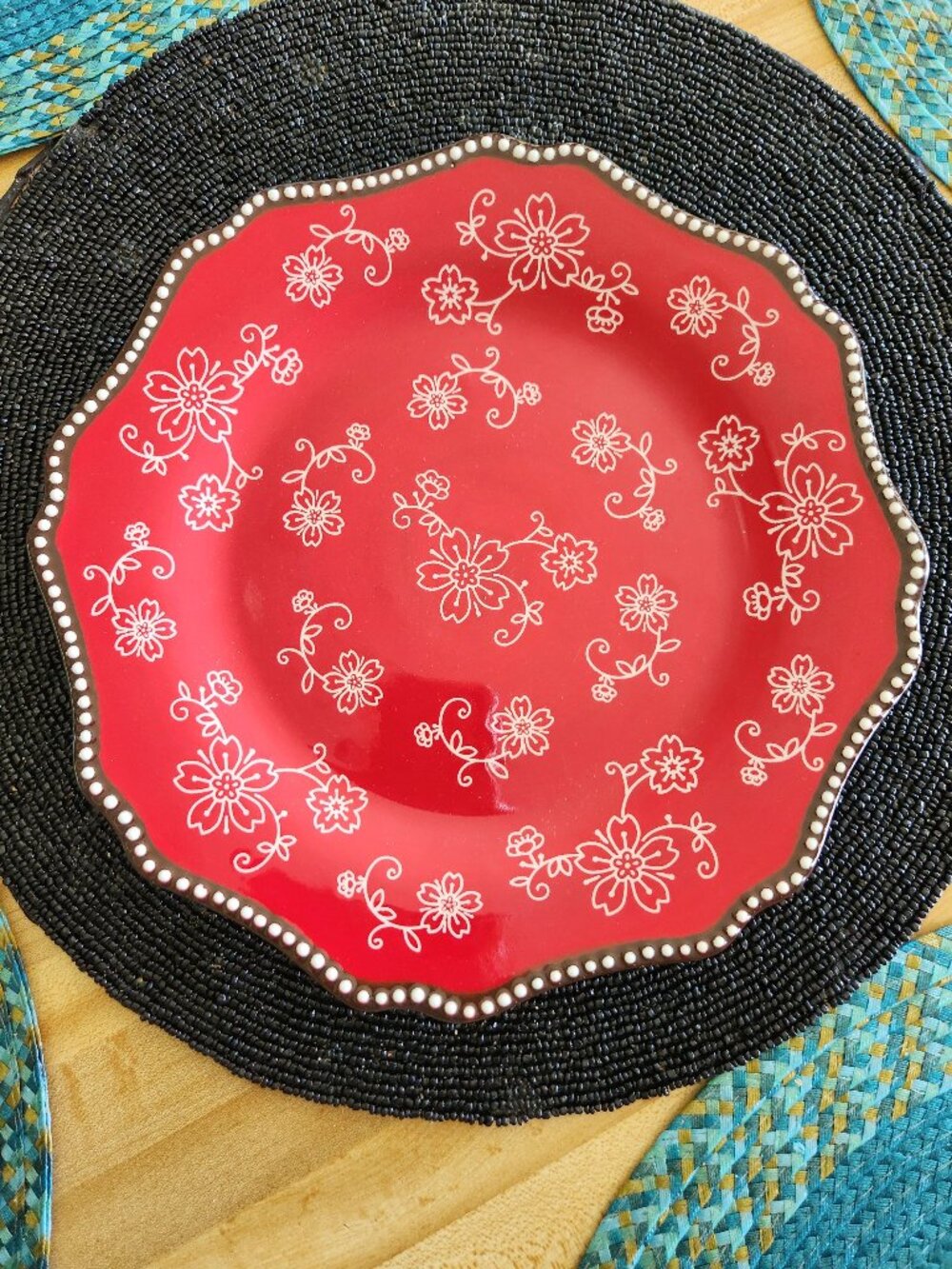 Kunaboo Dinner Plate Cherry Red Hand Painted